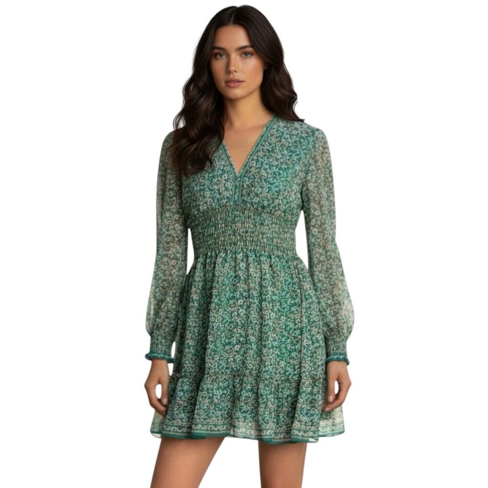 Max Studio | Floral Smocked Chiffon Mini Dress | Size XL